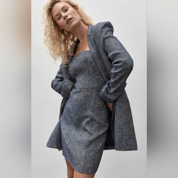 St. Agni Anna Mini Dress Navy Marle Organic Cotton Linen Blend Nwt Sz. S. - Picture 4 of 14